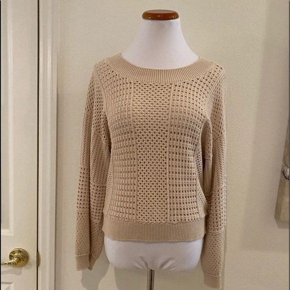 Anthropologie Moth Beige Open-weave Crew Sweater - Picture 3 of 9